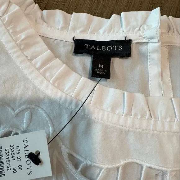 Talbots Eyelet Embroidery 3/4 Sleeve Top Size Medium White NWT! - Picture 9 of 11